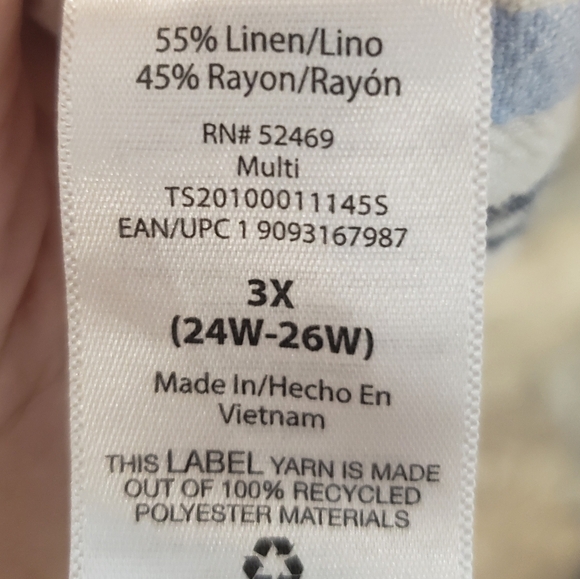 Terra & Sky Size 3 X Linen Blend Top Sleeveless Multicolored  Button Down - Picture 10 of 12